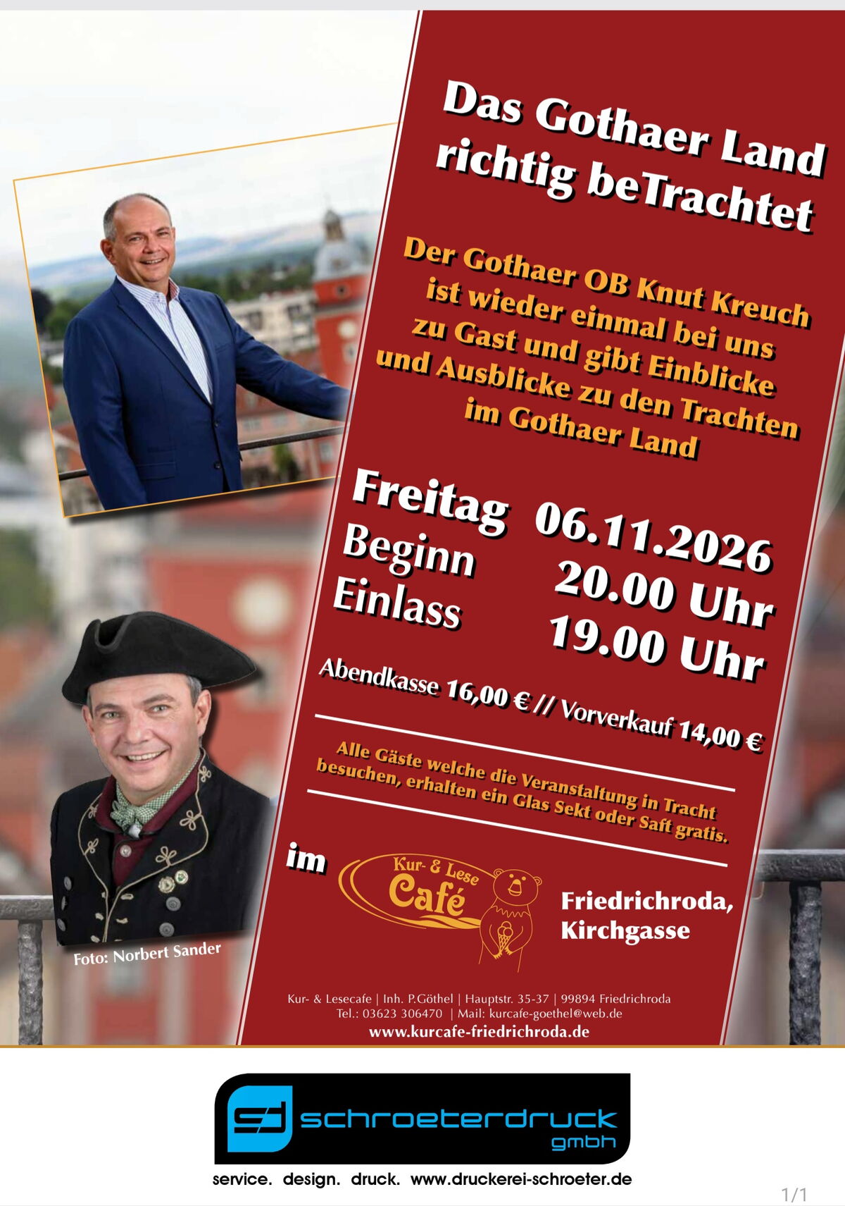 Plakat Lesung Das Gothaer Land richtig beTrachet Kurcafé