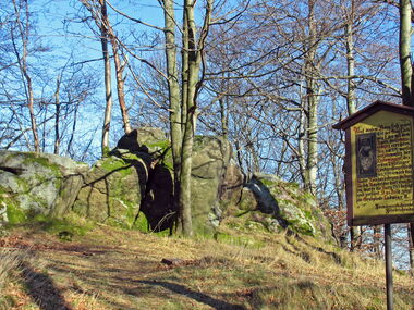 Felsen und Infotafel an der Schauenburg bei Friedrichroda
