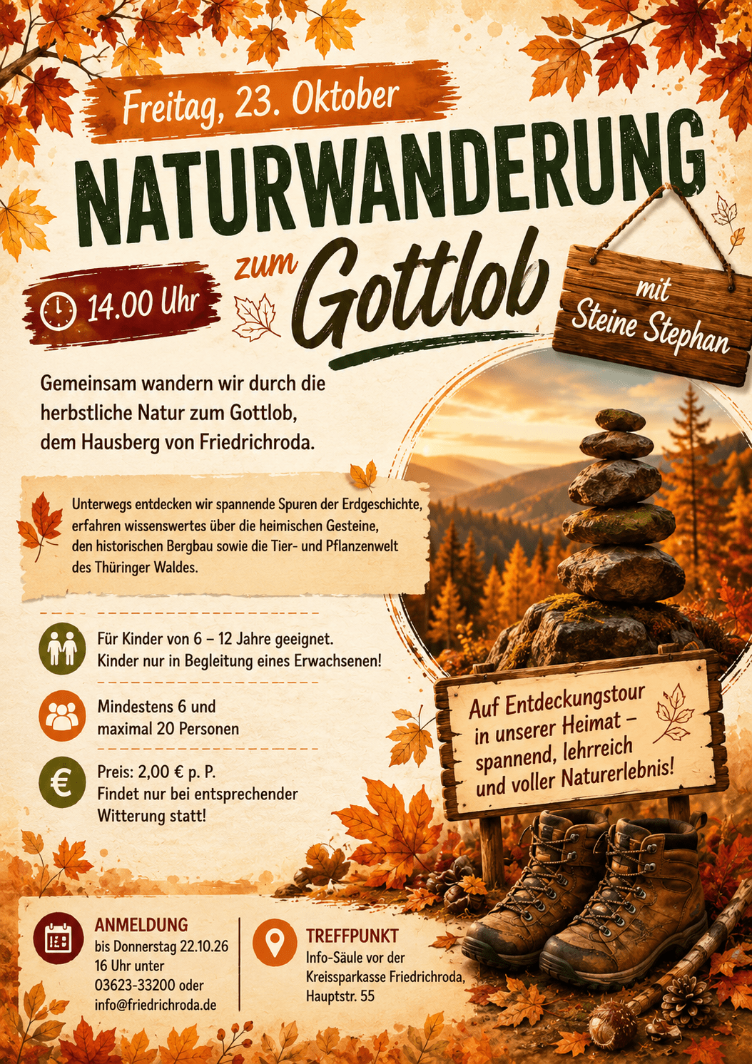 Plakat Ferienprogramm Naturwanderung mit Steine Stephan