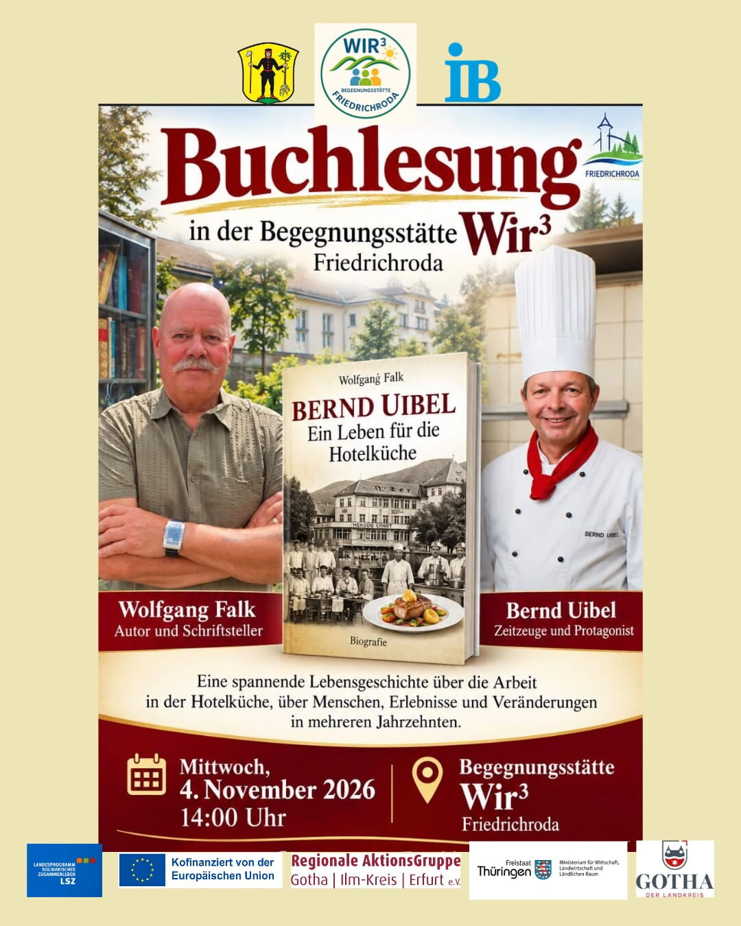 Plakat Buchlesung Wolfgang Falk: Bernd Uibel - Ein Leben für die Hotelküche