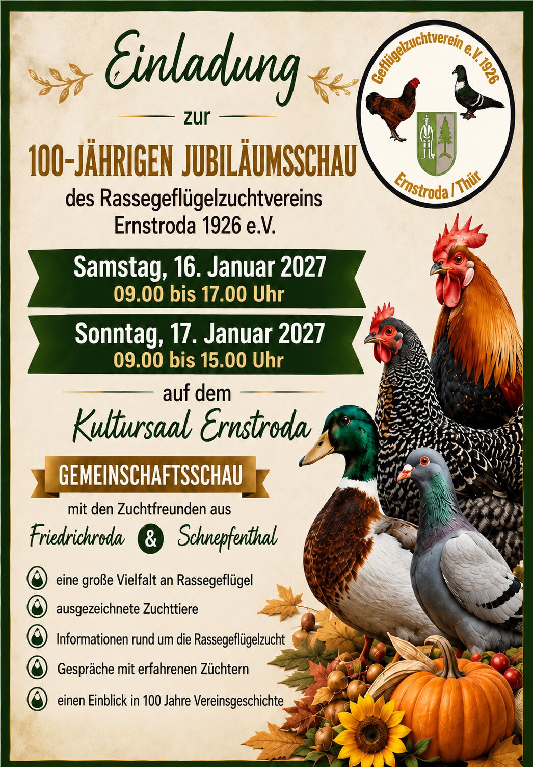 Plakat 100 Jahre Jubiläumsschau Rassegeflügelzuchtverein Ernstroda