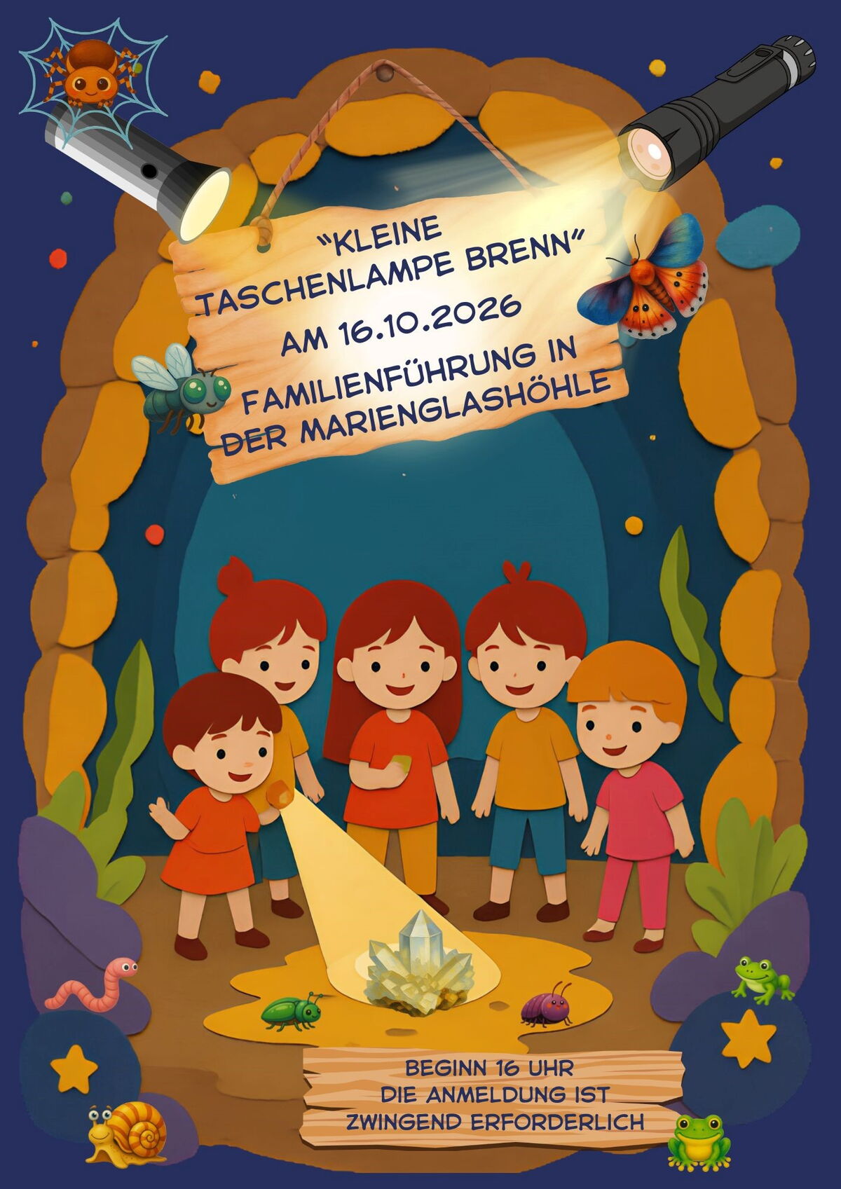 Plakat Marienglashöhle Familienführung mit Taschenlampe