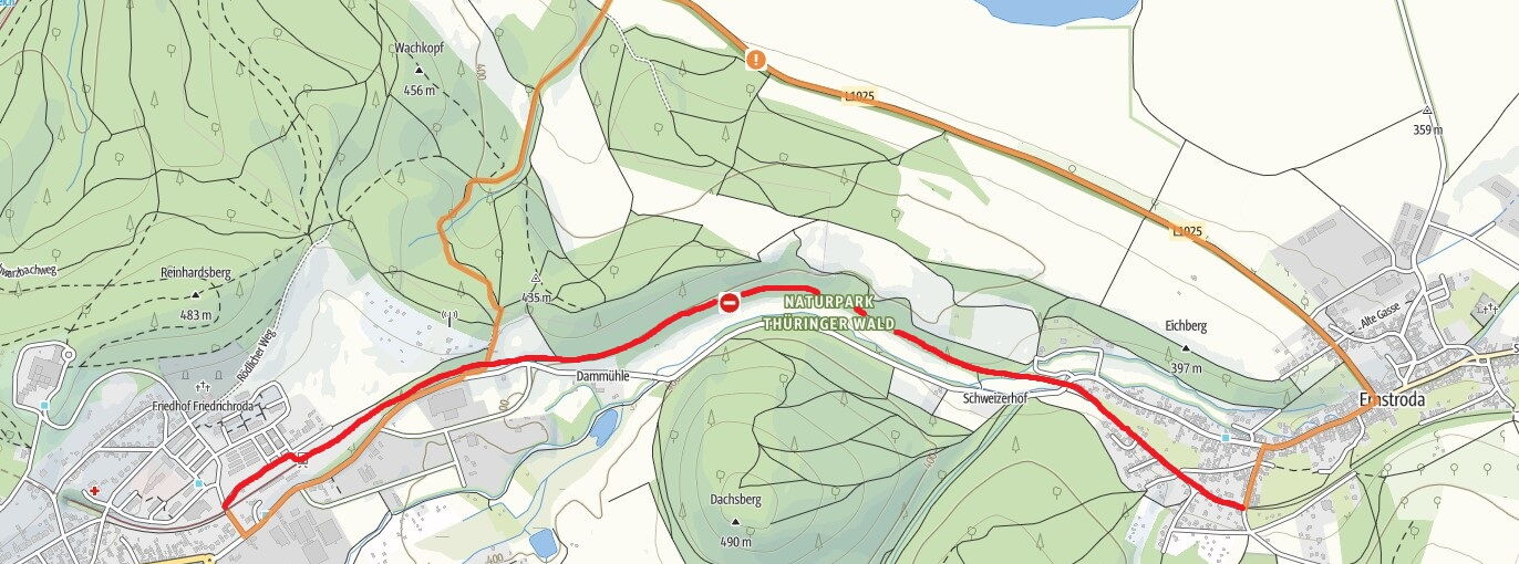 Karte mit Sperrung und Umleitung Radweg Ernstroda Friedrichroda