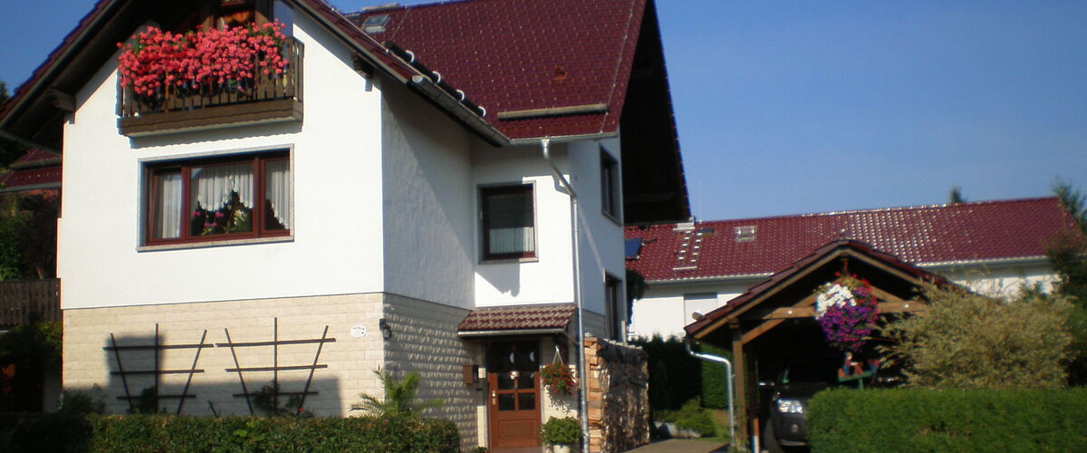 Außenansicht Haus mit Hof und Carport