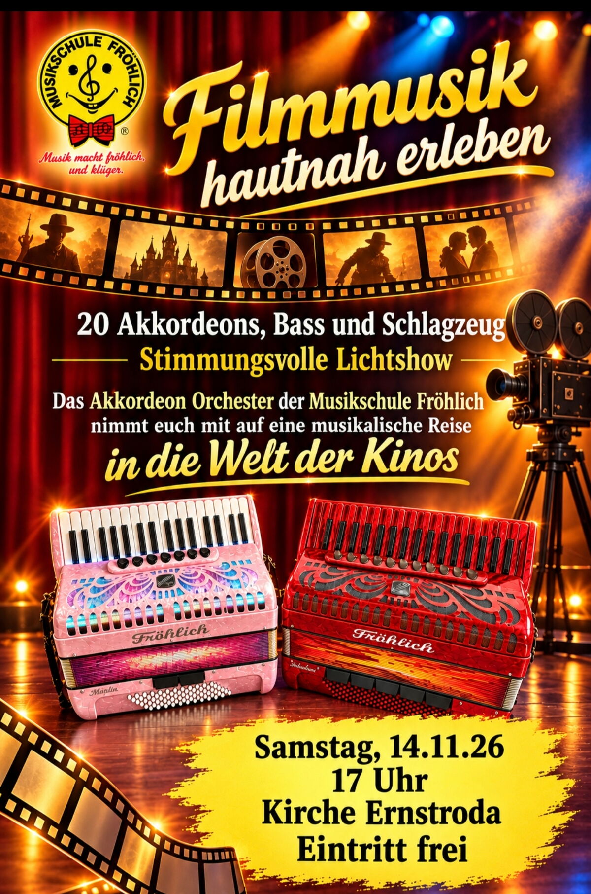 Plakat Filmmusik hautnah erleben der Musikschule Fröhlich