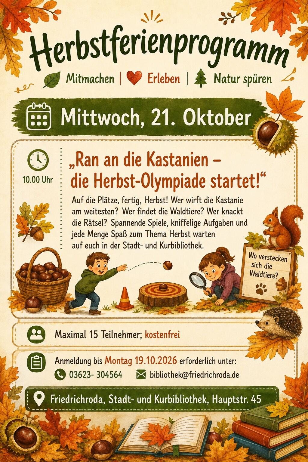 Plakat Ferienprogramm Bibliothek - Herbst- Olympiade