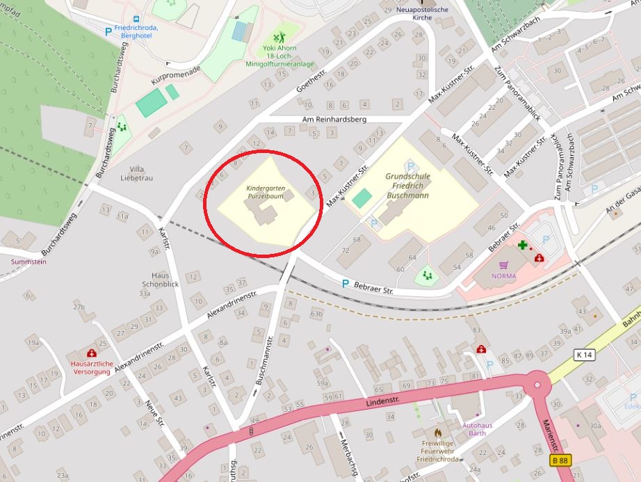 Kartenausschnitt Kindergarten Purzelbaum Max-Küstner-Straße
